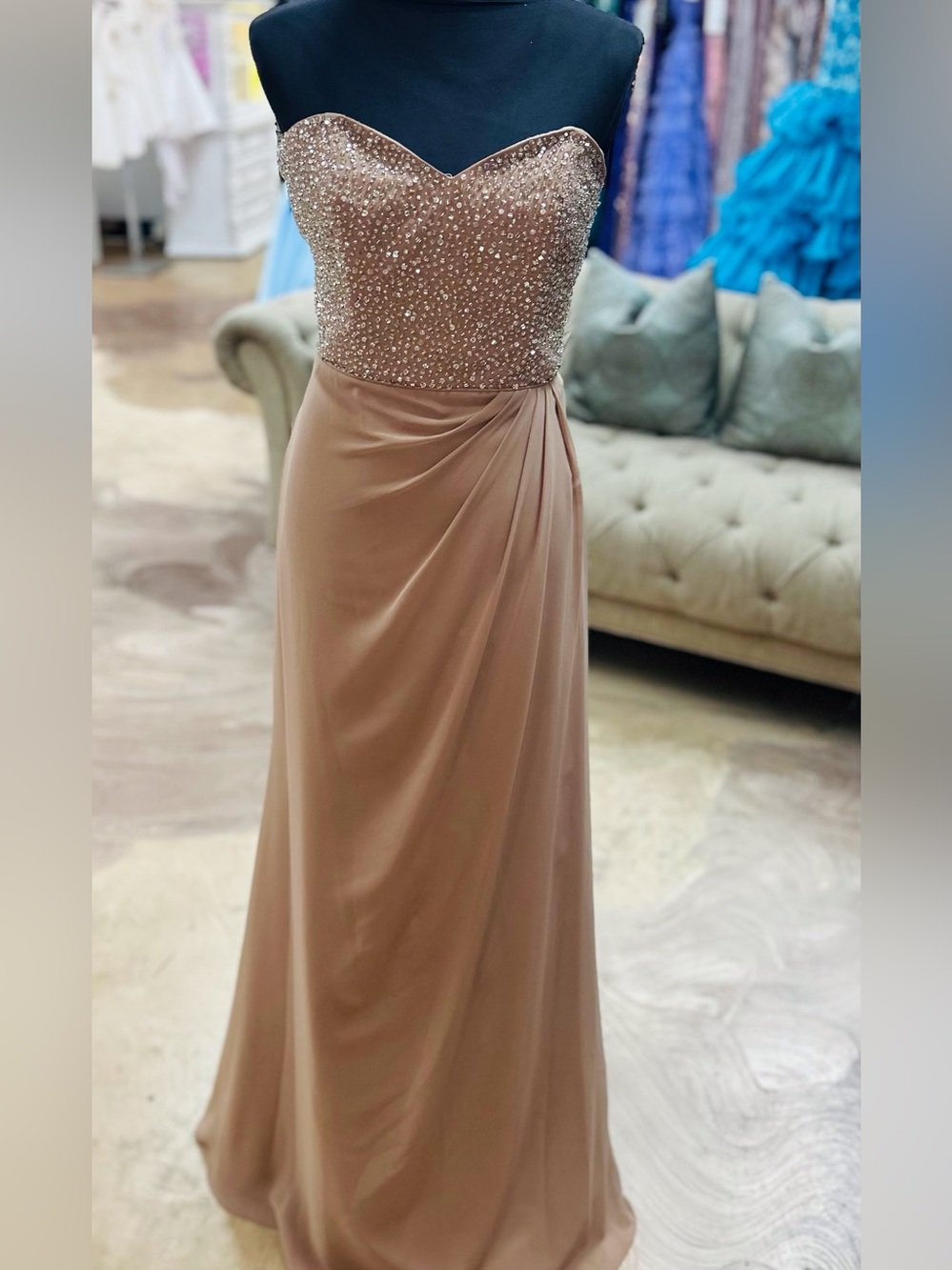 Alfred Angelo Strapless Beaded Gown in Nude